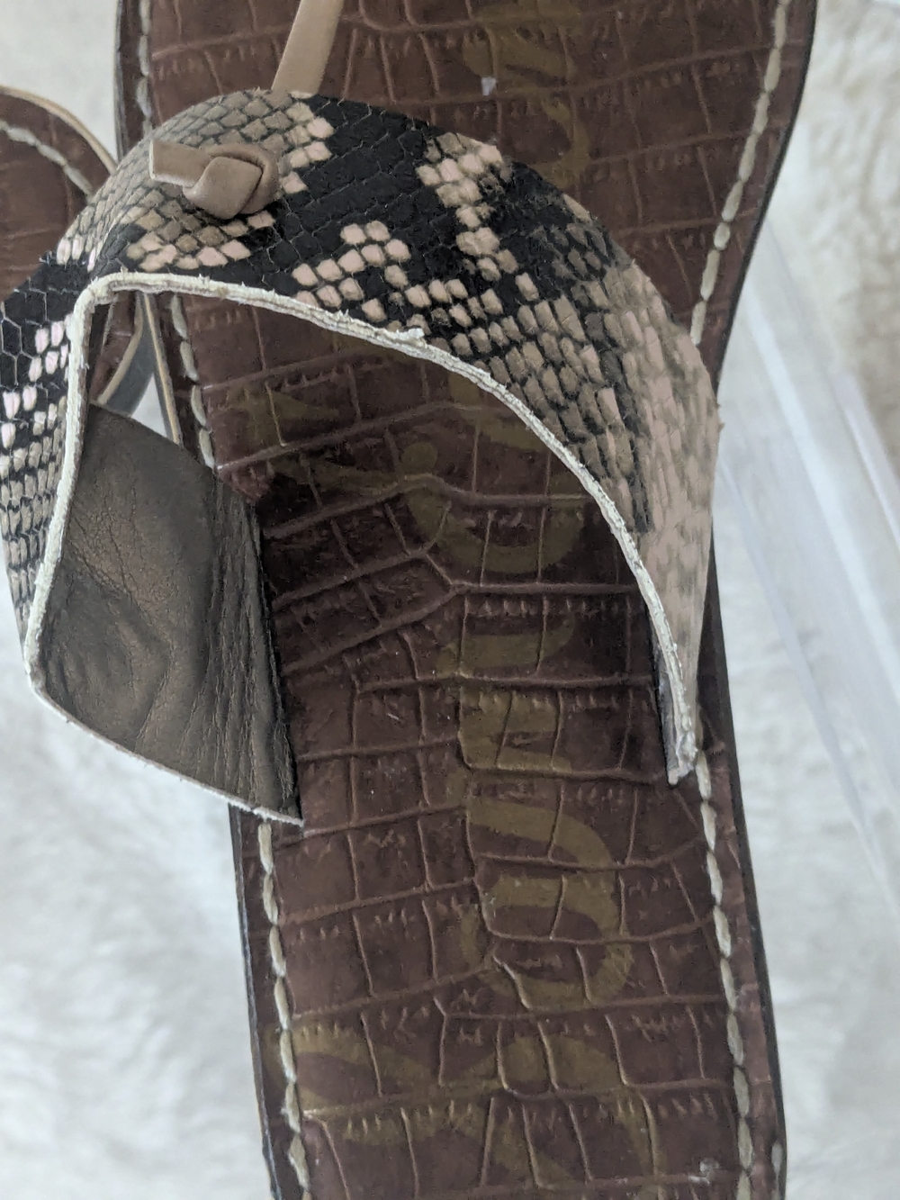 Sam Edelman Gigi Thong Sandals Snake Print Leather Brown Flat Size 9 - Picture 13 of 14